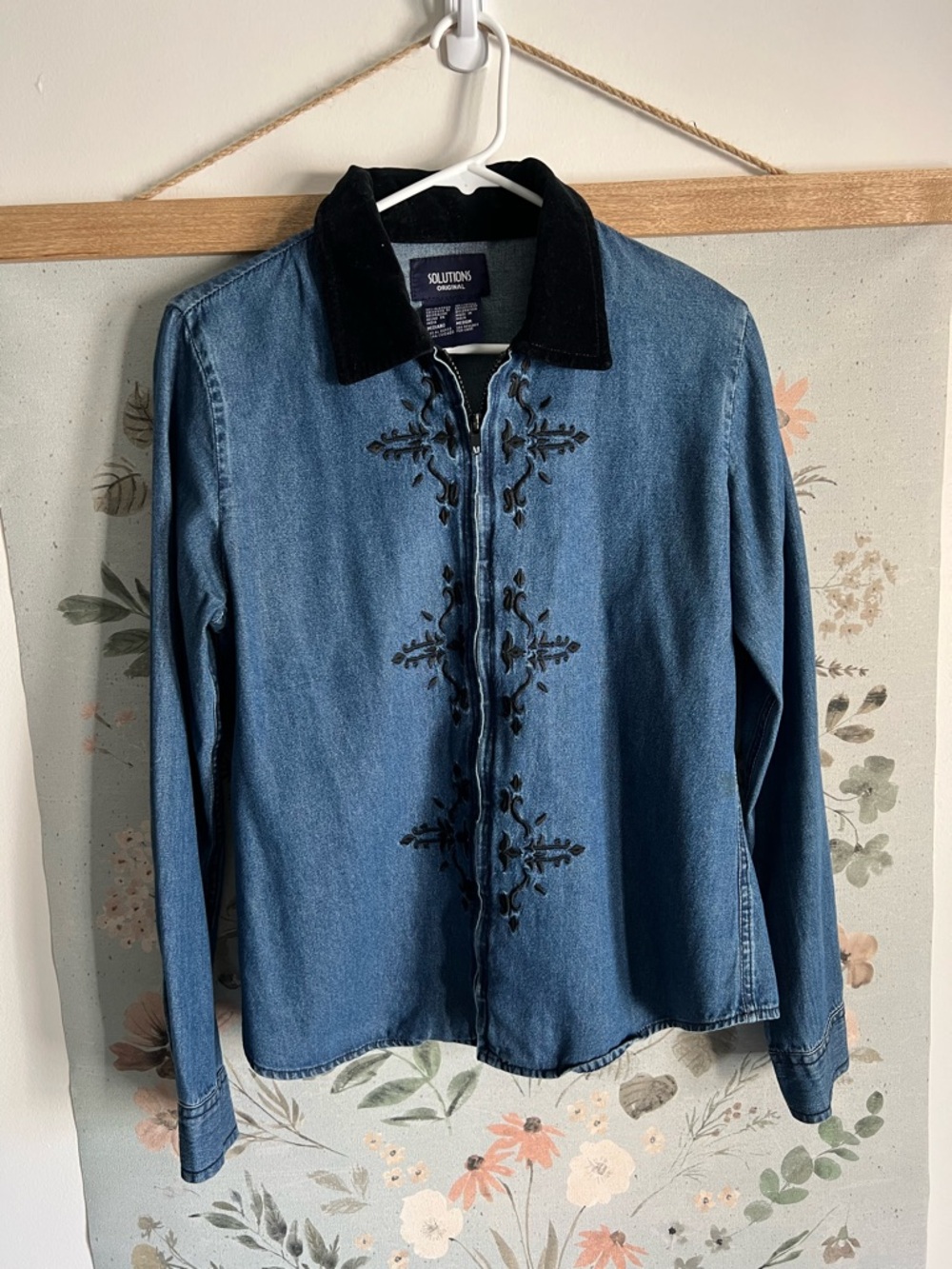 Women's Blue Denim Jacket with Black Contrast Collar